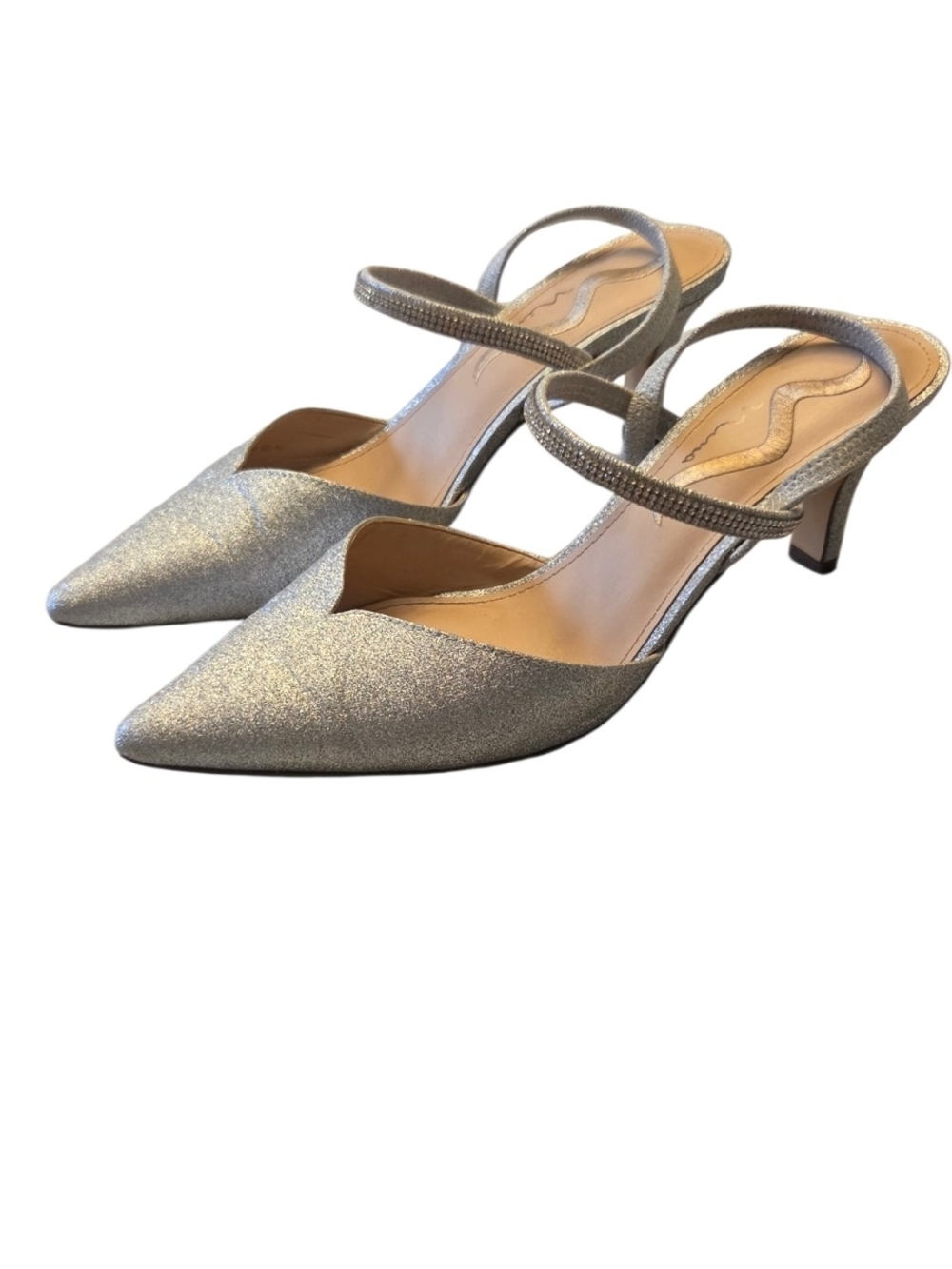 Nina Silver Metallic Pointed Toe Slingback Kitten Heels Women's Size 8.5M